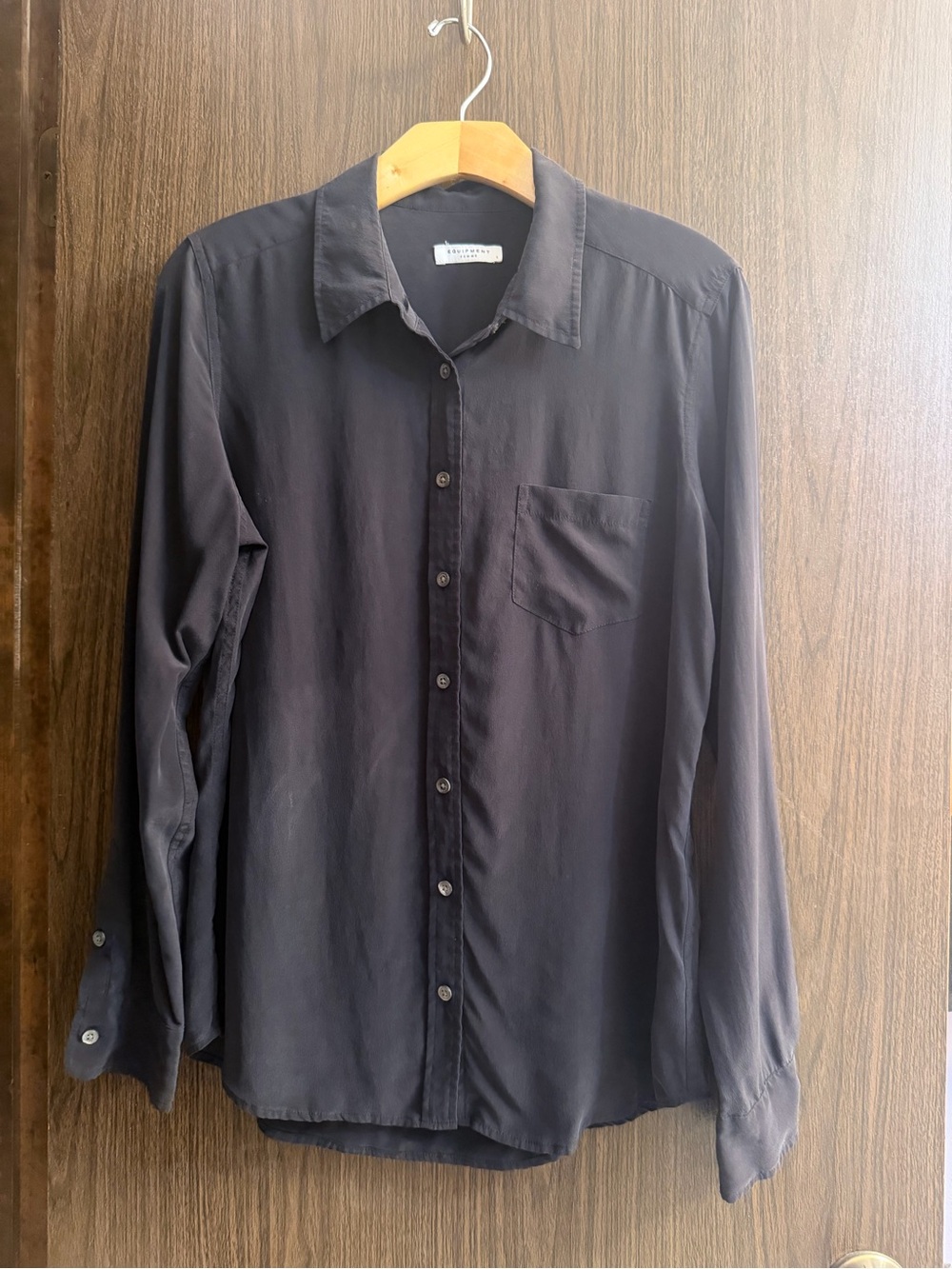 EQUIPMENT 100% SILK BLACK BUTTON DOWN BLOUSE TOP SIZE LARGE